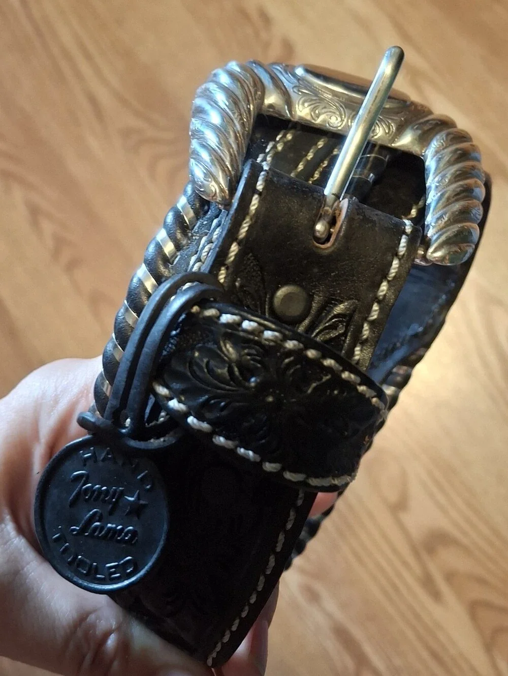 TONY LAMA Black Braided Leather Men's Bracelet with Silver Accents